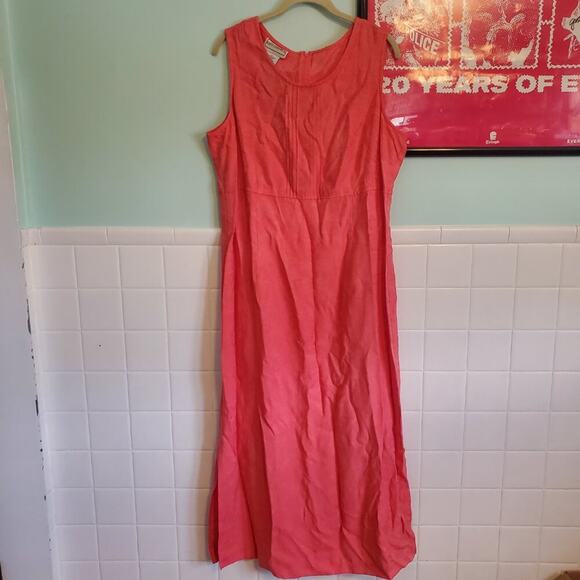 Vintage 90s Pink Faint Floral Pattern Sleeveless Side Slit A Line Maxi Dress - Picture 9 of 9